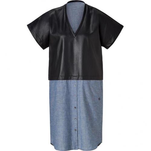 10 Crosby Derek Lam Black/Blue Jeans/Leather Dress