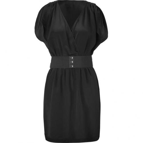 Akiko Black Belted Silk Surplus Dress