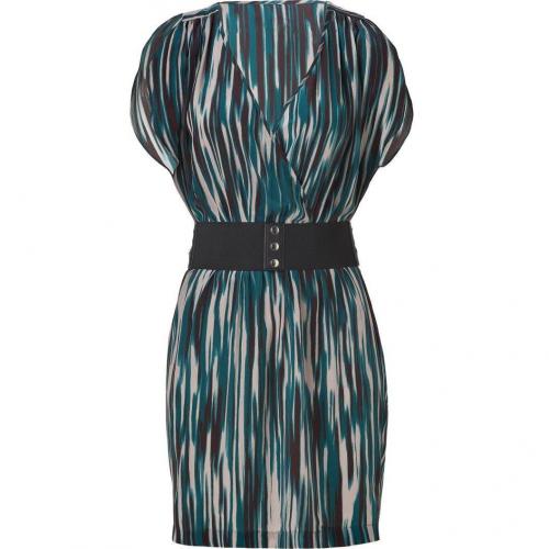 Akiko Teal Rain Stream Belted Silk Surplus Dress