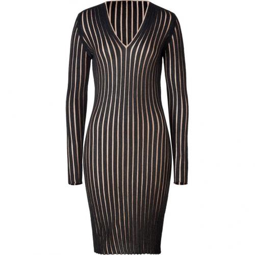 Akris Anthracite/Camel Ribbed Cashmere-Silk Dress