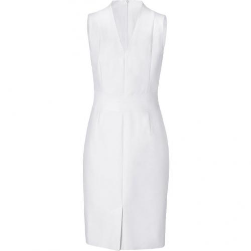 Akris White Sheath Dress with Leather Trim