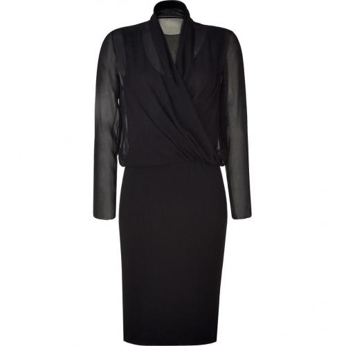 Alberta Ferretti Black Draped Wool-Blend Dress