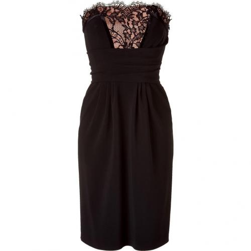 Alberta Ferretti Black/Peach Strapless Dress with Lace Trim