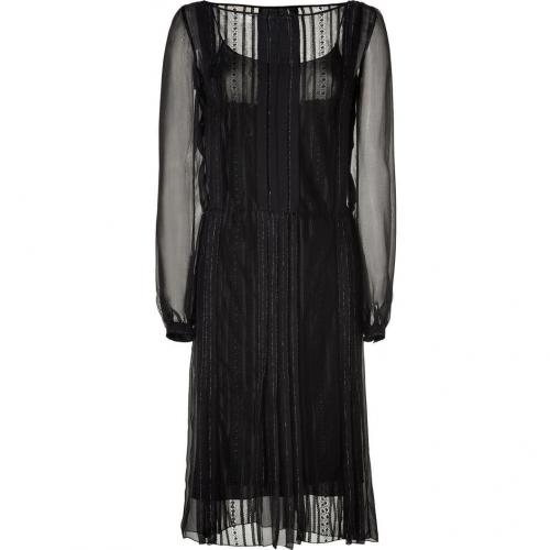 Alberta Ferretti Black Pinstriped Silk Dress