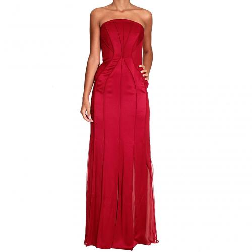 Alberta Ferretti Long bustier satin dress Diva Red