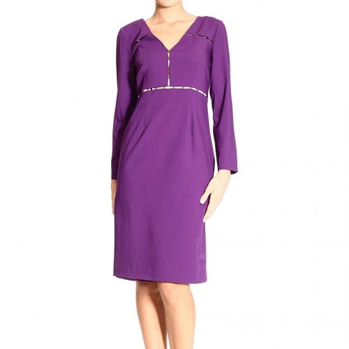 Alberta Ferretti Long sleeve v neck gabardine ajour dress