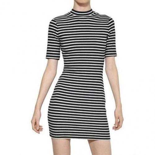 Alexander Wang Kompaktes Gestreiftes Baumwoll-Strickkleid