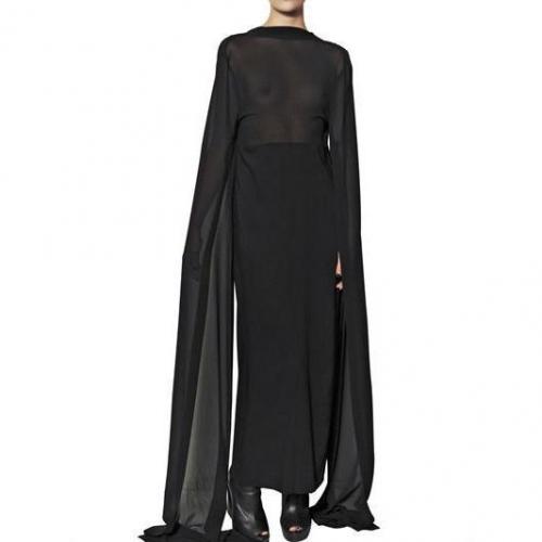 Ann Demeulemeester Langes Kleid Mit Seidengeorgette Auf Viskose