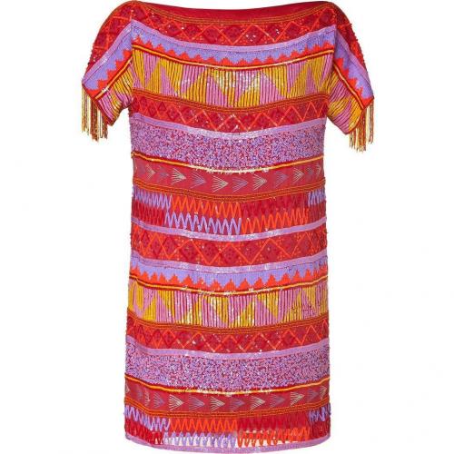 Antik Batik Red Multicolor Tribal Sequin Embroidered Dress