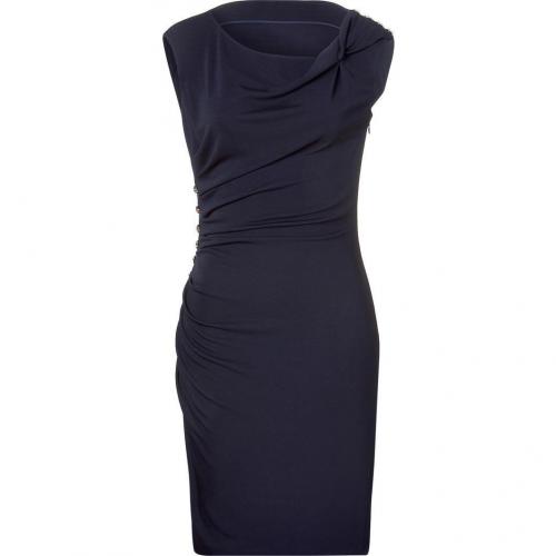 Azzaro Navy Blue Draped Dress with Crystals