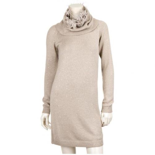 Brunello Cucinelli Paillettenbesetztes Cashmere/Seide-Kleid Beige