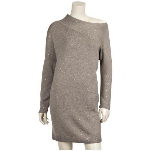 Brunello Cucinelli Paillettenbesticktes Seide/Cashmere-Kleid Grau