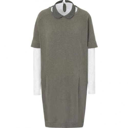 Brunello Cucinelli Tonal Grey/Olive Heather Layered Cashmere Shirt/Dress