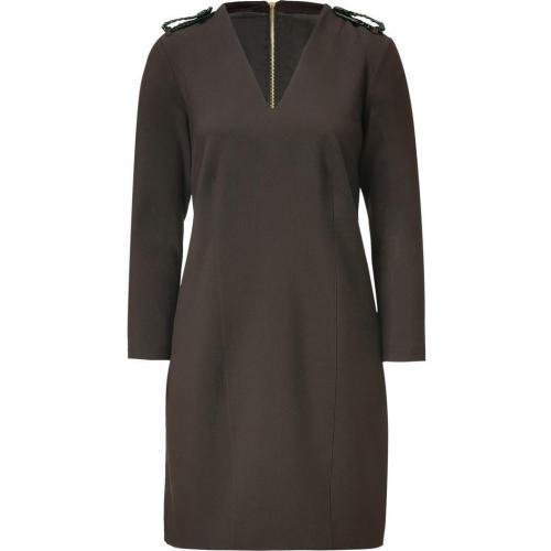 Burberry London Dark Clove Kleid with Braided Leather Epaulettes