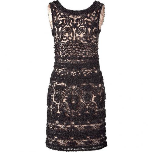 Collette Dinnigan Black/Nude Embroidered Tulle Dress