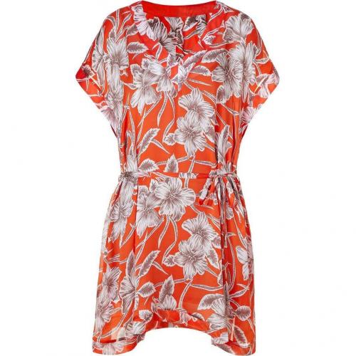 Collette Dinnigan Tangerine Hibiscus Satin Georgette Dress