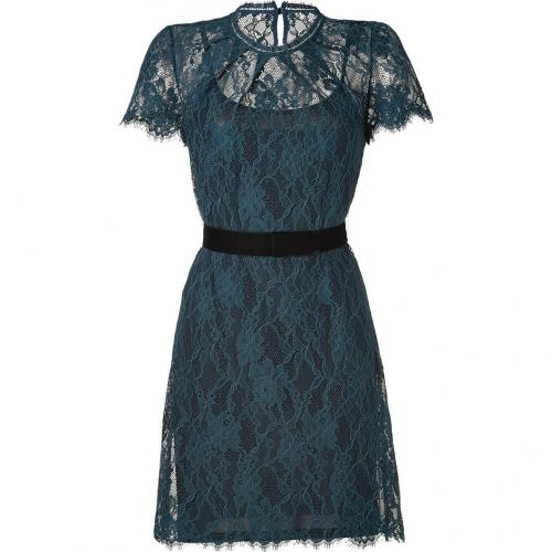 Collette Dinnigan Teal Floral Lace Short Sleeve Dress