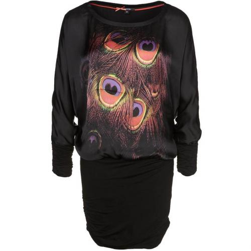 comma, Jerseykleid schwarz Pfauenprint 