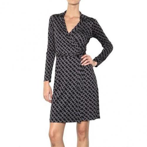 Diane von Furstenberg Bedrucktes Seiden Jersey Wickel Kleid Grau