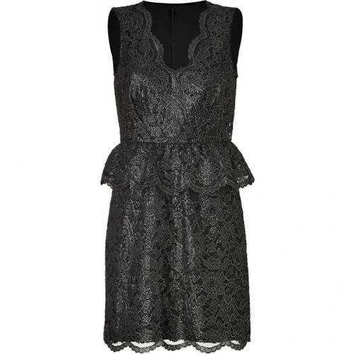 DKNY Black Metallic Floral Lace Peplum Kleid