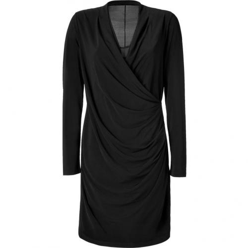 DKNY Black V-Neck Side Gathered Kleid