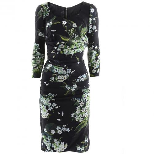 Dolce & Gabbana Black Flower Ruffle Dress