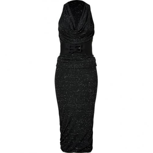 Donna Karan Black Belted Wool Jersey Kleid