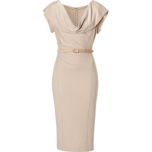 Donna Karan Camel Cap Sleeve Draped Kleid with Belt