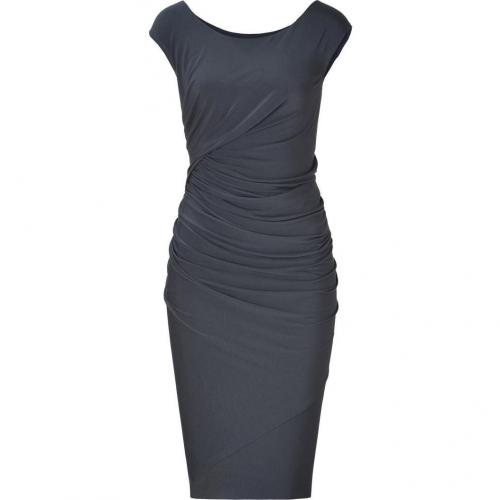 Donna Karan Carbon Cap Sleeve Draped Jersey Kleid