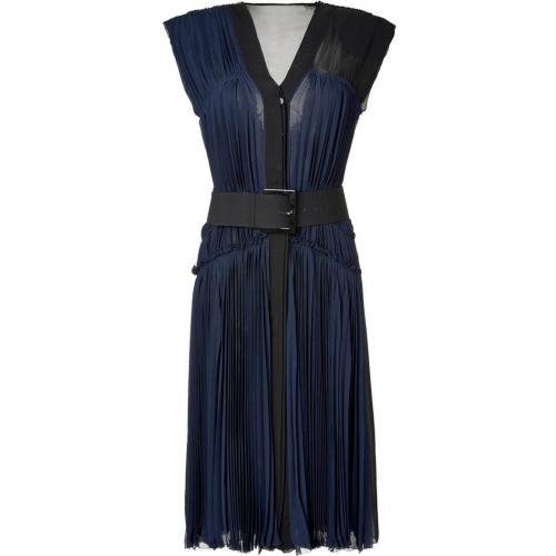 Donna Karan Ink Pleated Silk Chiffon Kleid with Belt