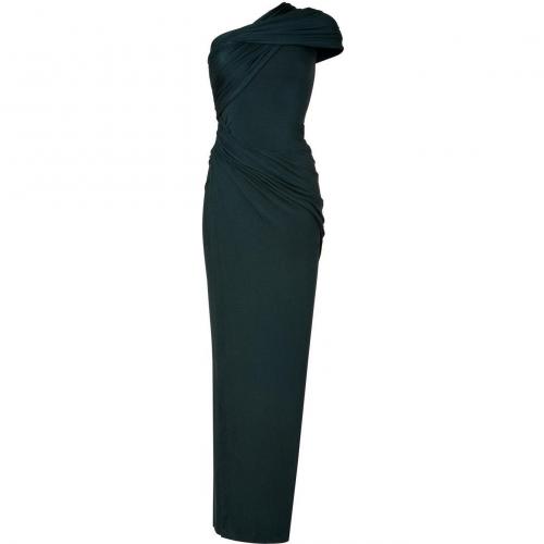 Donna Karan Petrol One Shoulder Draped Jersey Gown