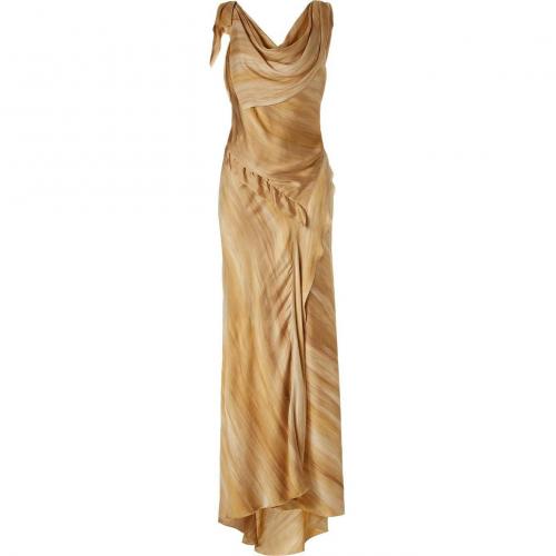 Donna Karan Saffron Printed Bias Evening Kleid