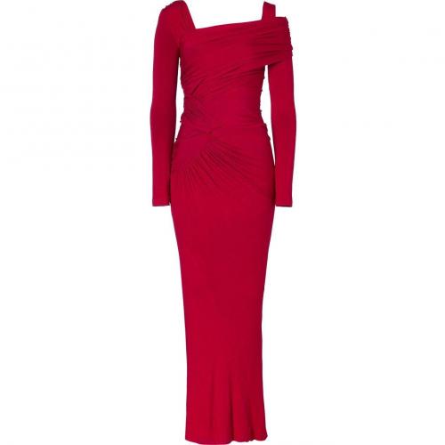 Donna Karan Scarlet Red Draped Jersey Asymmetric Cold-Shoulder Gown