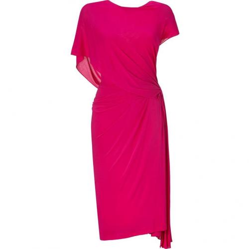 Donna Karan Shocking Pink Ridge Pleated Low Back Kleid