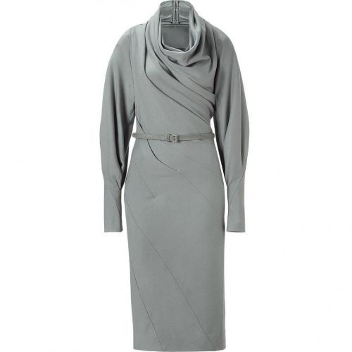 Donna Karan Sky Grey Belted Cowl Twist Kleid