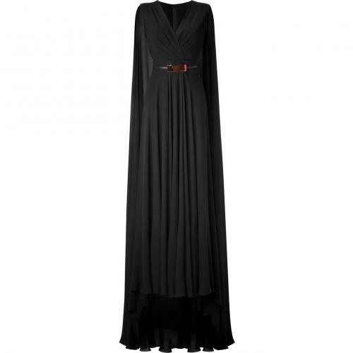 Elie Saab Black Cape Back Belted Silk Georgette Gown