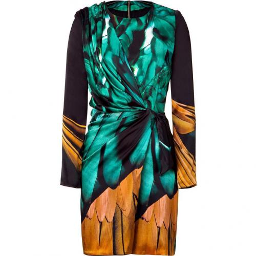 Emanuel Ungaro Black/Green Draped Silk Kleid