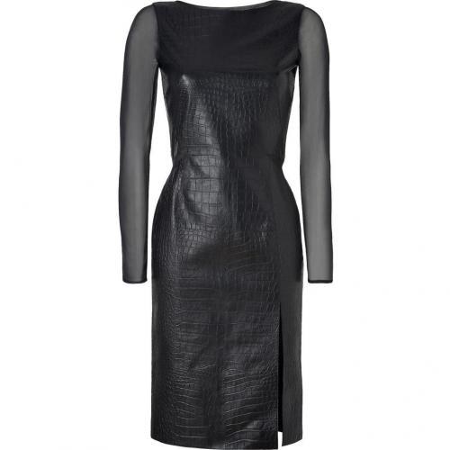 Emilio Pucci Black Croco Embossed Leather/Silk Dress