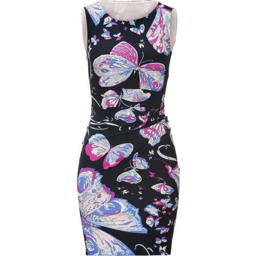Emilio Pucci Black Draped Stretch Silk Butterfly Print Dress