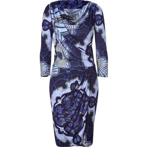 Emilio Pucci Navy/Azure Graphic Print Draped Cowl Neck Dress