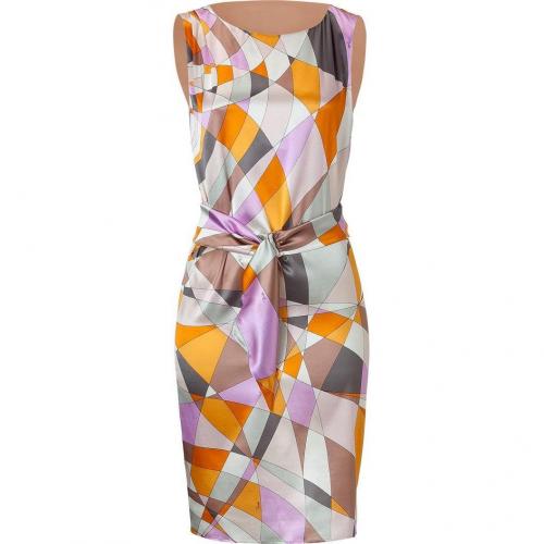 Emilio Pucci Pumpkin Multi-Cube Belted Silk Dress