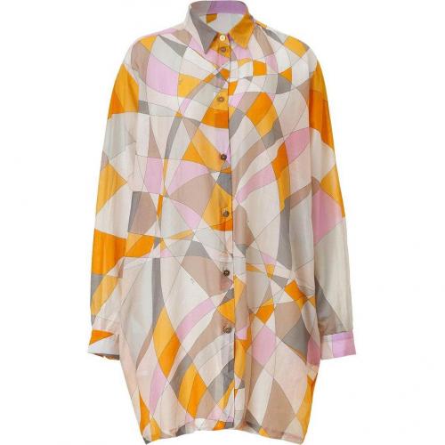 Emilio Pucci Pumpkin Multi-Cube Sheer Shirt Dress