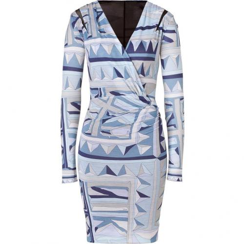 Emilio Pucci Tonal Sky Blue Draped Wool Dress