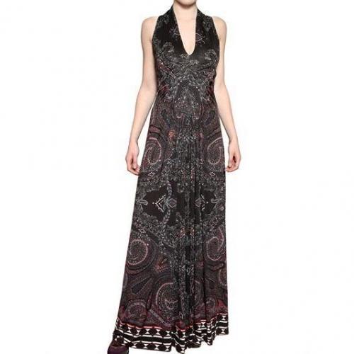 Etro Bedrucktes Viskose Jersey Kleid Schwarz