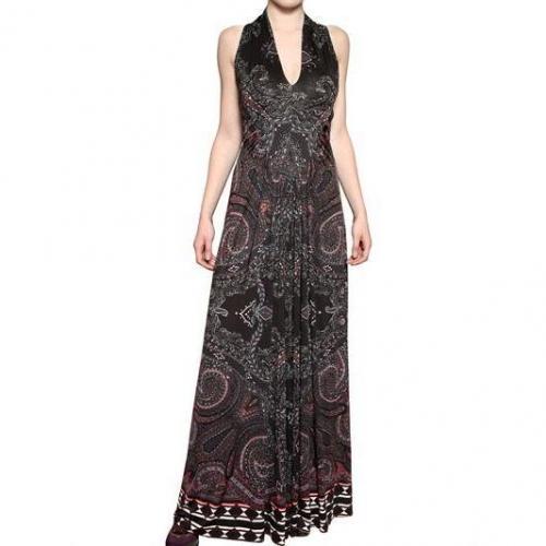 Etro Bedrucktes Viskose Jersey Kleid Schwarz