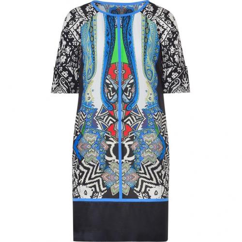 Etro Caviar/Blue-Multi Printed Silk Shift Kleid