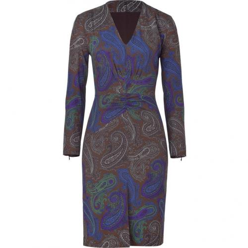 Etro Espresso/Violet Multicolor Paisley Silk Stretch Kleid