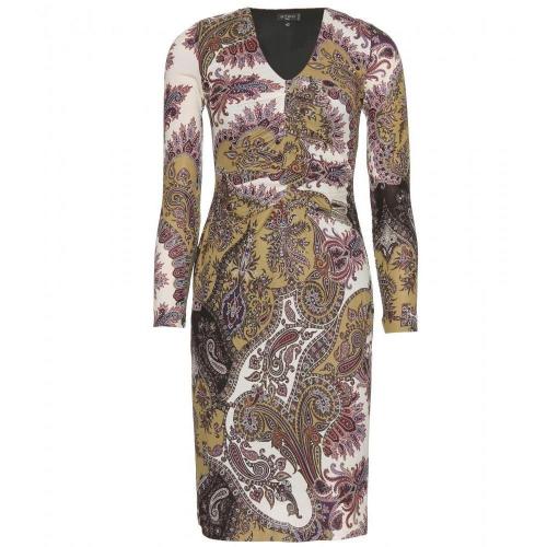 Etro Gerafftes Paisley-Print-Kleid Olivbraun