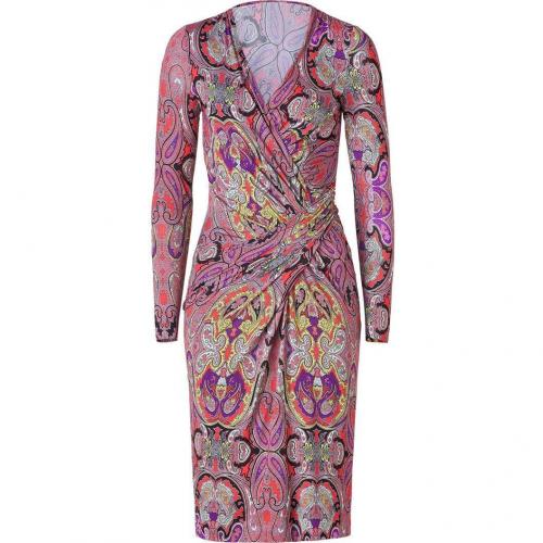 Etro Scarlet-Multi Paisley Print Jersey Wrap Kleid