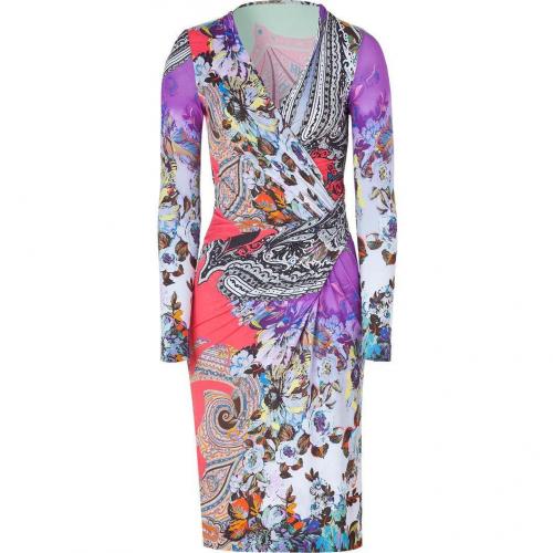 Etro Silver Grey/Coral-Multi Printed Jersey Kleid